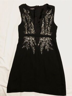 bebe Black Mini Dress with Silver Sequin Embellishment Detail